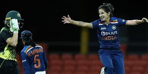 Medium pacer Renuka Thakur celebrates a wicket (Photo | Instagram, Renuka Thakur)