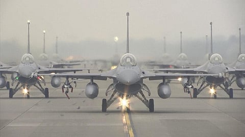 Taiwanese Air Force F-16V fighter jets taxi along a runway during a drill in Chiayi in southwestern Taiwan, Wednesday, Jan. 5, 2022. (Photo | AP)