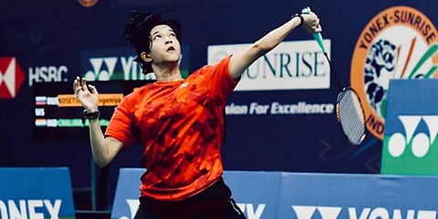 Badminton player Ashmita Chaliha at the Indian Open badminton tournament that is underway in Chennai, Jan 11, 2022. (Photo | Twitter, @BAI_Media)