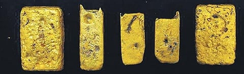 Gold weighing 1.48 kg, estimated to cost `72.8 lakh, was recovered from three women passengers travelling from Dubai at RGIA on Tuesday, Jan 11, 2022.