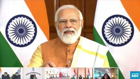 PM Narendra Modi speaks after virtually inaugurating the 25th National Youth Festival 2022 on Wednesday. (Photo | EPS)