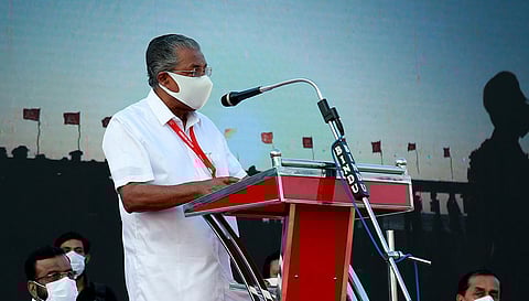 Chief Minister Pinarayi Vijayan inaugurates the CPM district conference at Kozhikode beach on Wednesday. (Photo | T P Sooraj)