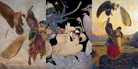 The killing of Jatayu by Ravana in paintings.
