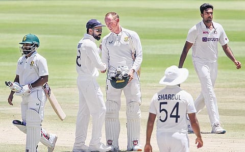 Indian captain Virat Kohli congratulates Rassie van Der Dussen after South Africa beat India in Cape Town on Friday to win the Test series 2-1 | AP