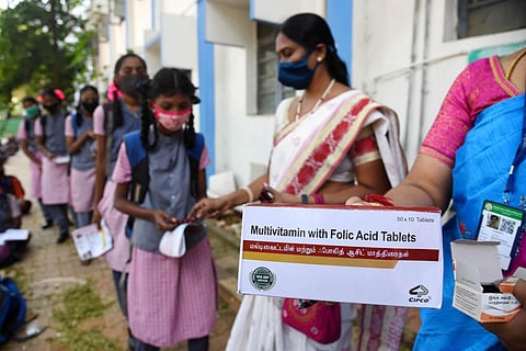 Adhearing to Covid safety measures, schools have reopened for students of class 10 and 11 in Tamil Nadu. (Photo | R Satish Babu,EPS)