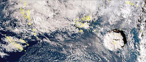 Satellite image shows an undersea volcano eruption at the Pacific nation of Tonga