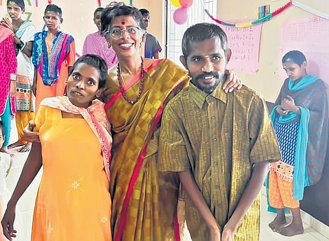 Vinitha Rengaraj with intellectually- disabled residents of Sharanalayam Jothi | Express