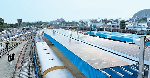 Rooftop solar panels at a railway station. (File photo)