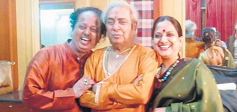 Raghav Raj Bhatt and wife Mangala with Pandit Birju Maharaj