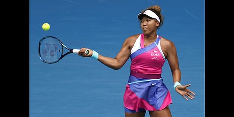 Naomi Osaka of Japan plays a forehand return (Photo | AP)
