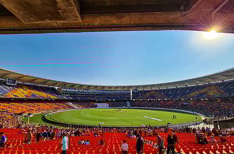 A general view of the newly named Narendra Modi Stadium in Ahmedabad. (Photo | PTI)