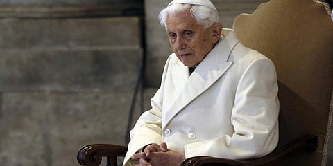 FILE - Pope Emeritus Benedict XVI sits in St. Peter's Basilica as he attends the ceremony marking the start of the Holy Year, at the Vatican, Dec. 8, 2015. (Photo | AP)