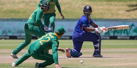 Indian batter Rishabh Pant plays a shot during the second ODI cricket match between South Africa and India in Paarl, South Africa, Friday, Jan. 21, 2022. (Photo | AP)