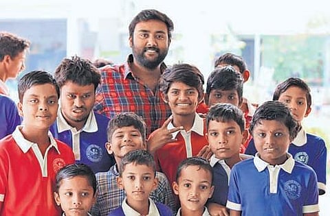 JSR Annamayya with students (Photo | Express)