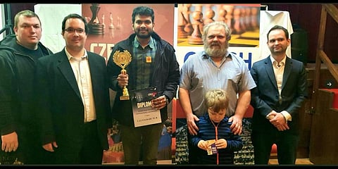 Indian Grandmaster M R Lalith Babu after winning Marienbad Open 2022 chess tournament.(Photo | Twitter)