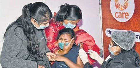 Vaccination in progress at a health centre in Patna on Saturday, Jan 22, 2022. (Photo | PTI)