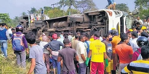 Rescue operations underway at the accident site in Soro. (Photo | EPS)