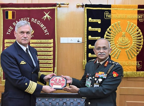 Germany Vice Admiral Kay-Achim Schönbach, Chief of German Navy (Left) with Lieutenant General CP Mohanty (Right).
