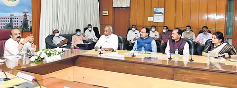 CM Basavaraj Bommai chairs a meeting on building of an Anubhava Mantap in Bidar, in Bengaluru on Monday
