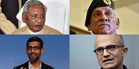(Top row) Former UP CM Kalyan Singh and CDS BIpin Rawat have been conferred the Padma Vibhushan posthumously; (Bottom row) Sundar Pichai and Satya Nadella have been conferred Padma Bhushan