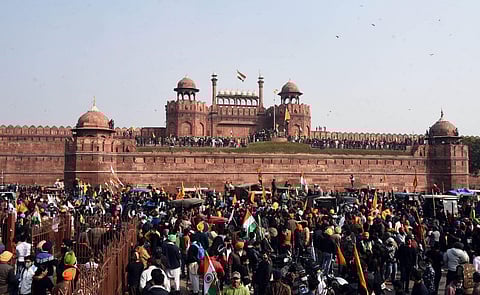 January 26, 2021: On Republic Day, thousands of anti-farm-law protestors clashed with the police during the tractor parade called by farmer unions. The Red Fort was stormed and the Nishan Sahib flag w