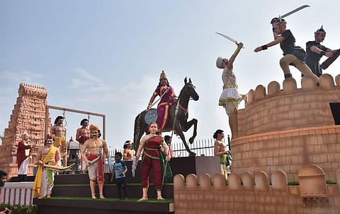 Floats of the freedom fighters at the republic day celebrations held at Gandhi statue, on Wenesday in Chennai. (Photo | P Jawahar/EPS)