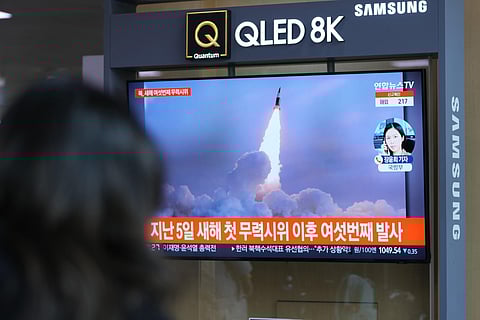 A woman watches a TV screen showing a news program reporting about North Korea's missile launch with a file image, at a train station in Seoul, South Korea, Thursday, Jan. 27, 2022. (Photo | AP)
