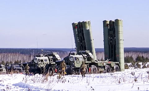 On Thursday, Jan. 27, 2022, Russian S-400 Triumf surface-to-air missile systems attend a military drills in Sverdlovsk region, Ural, in Russia. (AP)