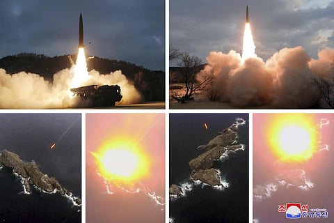 This combination photo of images provided by the North Korean government shows missile tests launched from an undisclosed coastal area in North Korea, Thursday, Jan. 27, 2022. (AP)