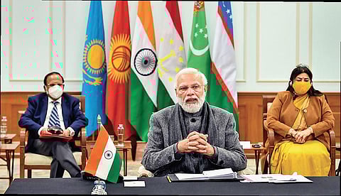 Narendra Modi during the India-Central Asia Summit held virtually on Thursday. (Photo | PTI)