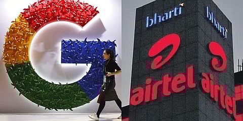 (L-R) Logo of Google and Bharti Airtel.
