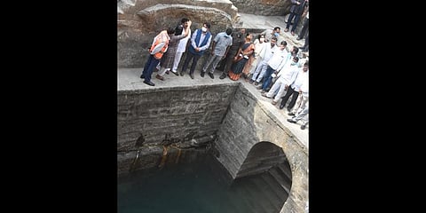 Animal Husbandry Minister Talasani Srinivas Yadav inspected the restored Bansilalpetstepwell in Secunderabad. (Photo | Express)