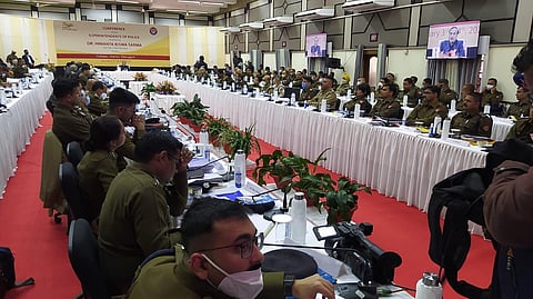 CM Himanta Biswa Sarma at the conference of SPs at Duliajan in Dibrugarh district on Monday. (Photo | EPS)