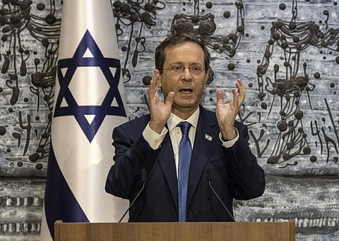 Israel's President Isaac Herzog speaks in the president's residence in Jerusalem. (Photo | AP)