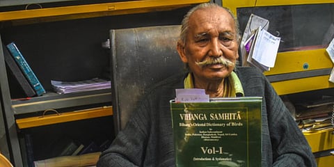 Uday Narayan Dev with his book 'Vihanga Samhita'. (Photo| Biswanath Swain, EPS)