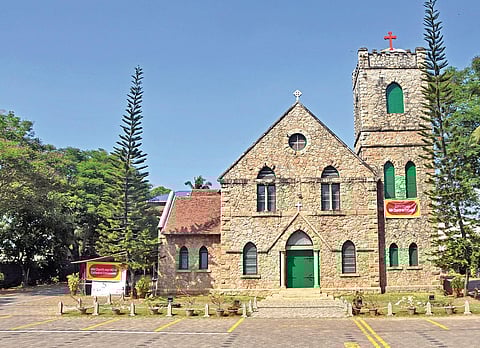 An iconic landmark in capital city, Mateer Memorial Church in LMS Compound, had banners placed on Sunday against the move to convert it into a cathedral. (Photo | B P Deepu)