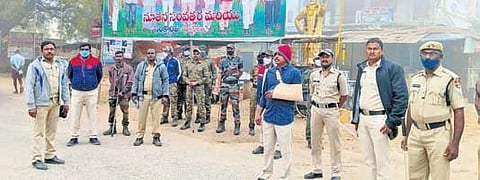 Police personnel can be seen deployed in Durgi village on Monday, Jan 3, 2022