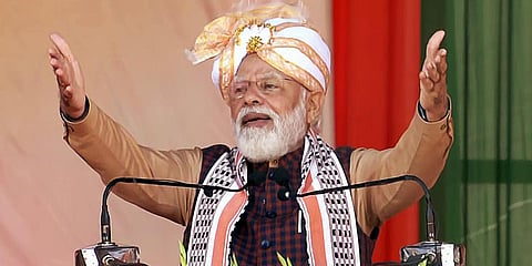 PM Narendra Modi addresses a rally at Imphal. (Photo| PTI)