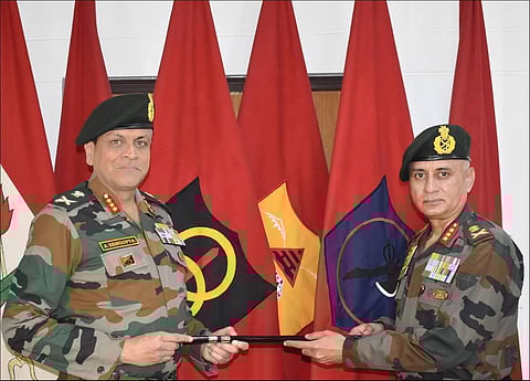 Lt Gen Sengupta (L) assuming charge from Lt Gen PGK Menon