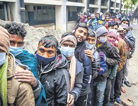 Long queue for Covid-19 vaccination at Civil Hospital in Ludhiana on Tuesday | PTI
