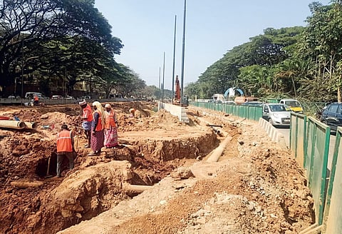 Work on the underpass at Suranjan das Junction, which is part of the signal-free Old Airport Road project, in progress | Express