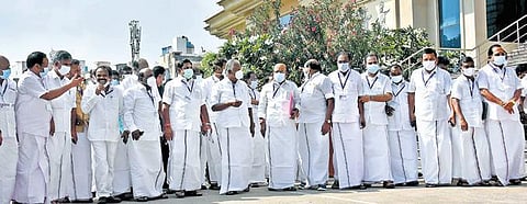 Opposition leaders stage a walkout at the Assembly on Wednesday | P Jawahar
