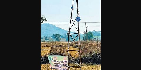 The bamboo tower erected by the villagers in Bundhpari. (Photo | EPS)