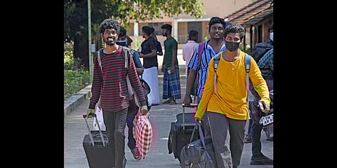 Students vacate their college hostel on Thursday as educational institutions close down in Chennai. (Photo | R Satish Babu, EPS)