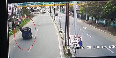 CCTV footage showing the moment ADJ Uttam Anand was hit from behind by a stolen autorickshaw. (Photo | YouTube Screengrab)