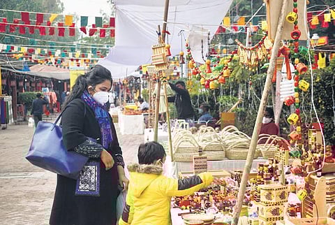 A few dedicated patrons shopping at the 36th Annual Dastkari Haat Craft Bazaar