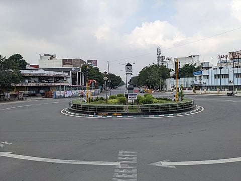 A deserted Anna Nagar roundabout on Sunday. Express - Debadatta Mallick