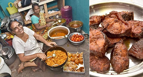 Mahalakshmi in her kitchen at the mess. (Photo| P Jawahar, EPS)