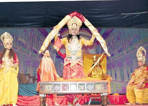 The woman artistes perform Ram Leela at Mohali’s Zirakpur. (Photo | Express)