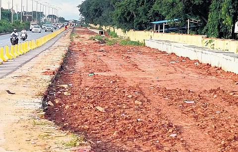 Service road works under progress near Vijayawada International Airport on Sunday | express
